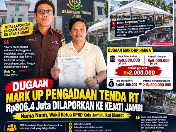 Dugaan Mark-Up Pengadaan Tenda RT Rp806,4 Juta Dilaporkan ke Kejati Jambi, Nama Naim Disorot
